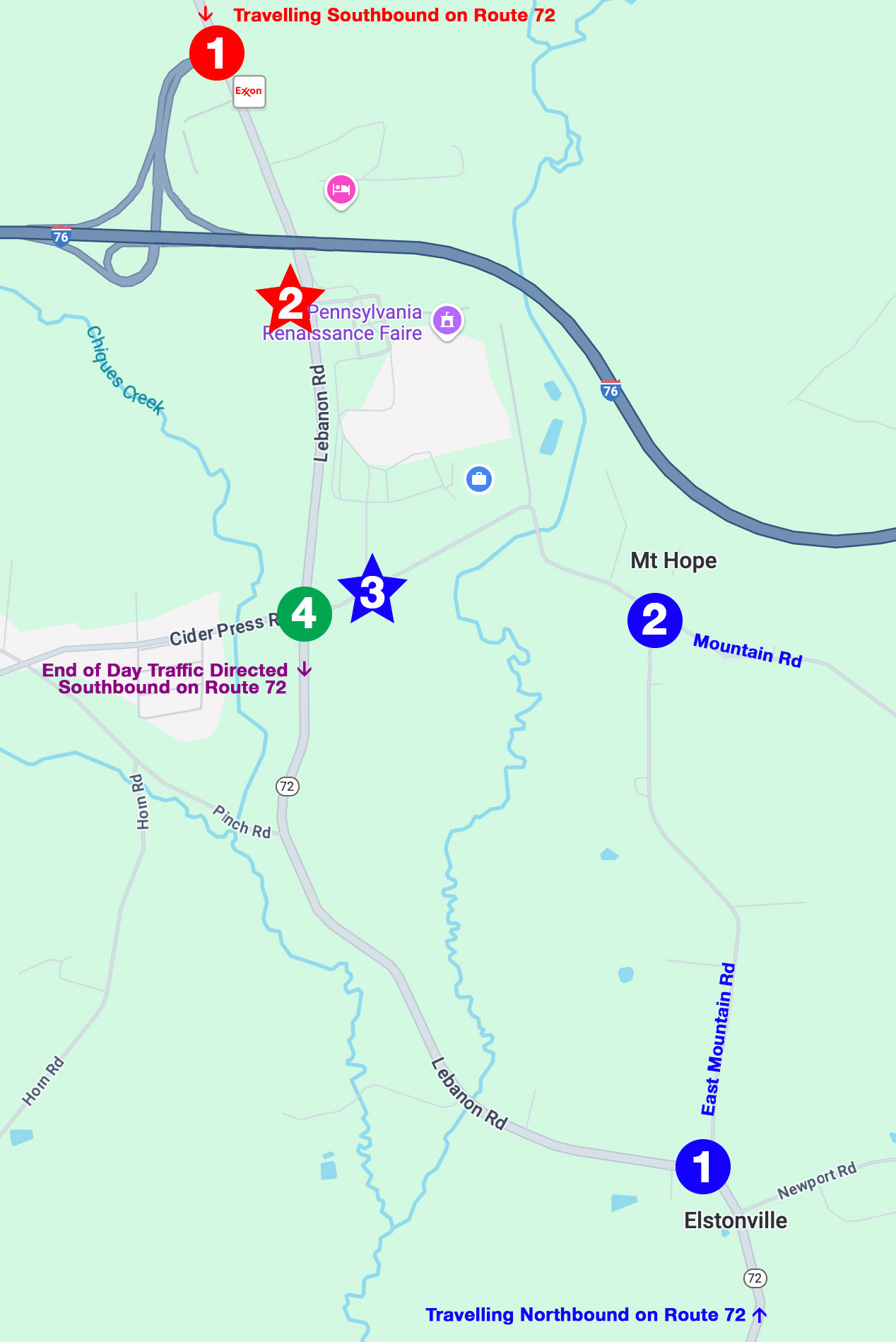 Map showing entry to park from northbound and southbound directions.